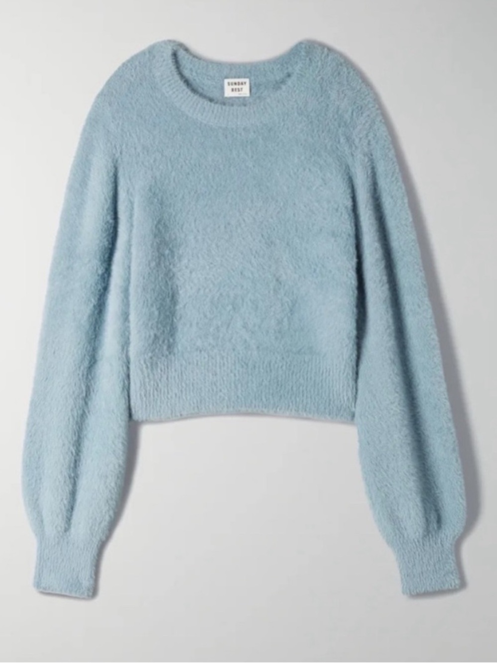 Sunday Best Pale Blue Cropped Fuzzy Crewneck Sweater